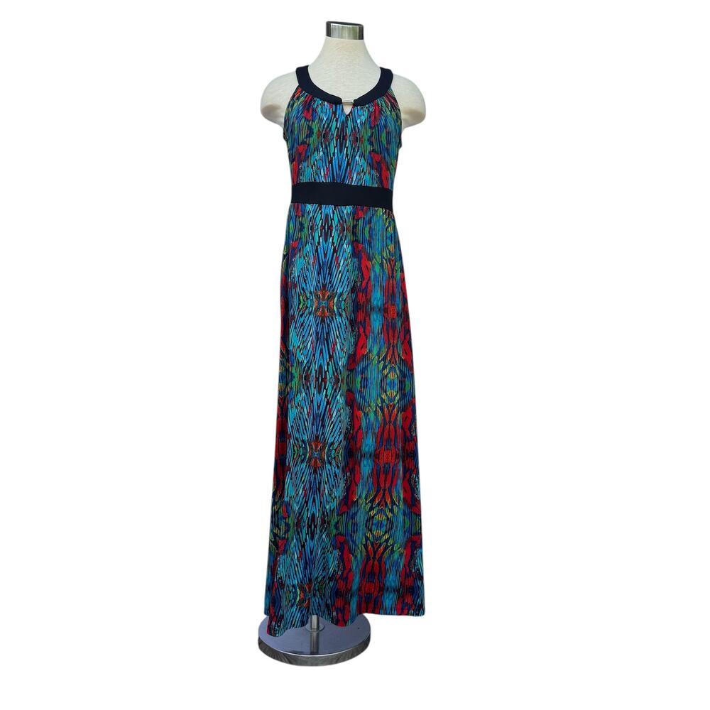 John Paul Richard Small Teal Animal Print Halter Maxi Dress